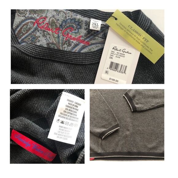 Robert Graham Men's Ray Brook Long Sleeve Knit Sweatshirt Black Size 2XL - Picture 4 of 5